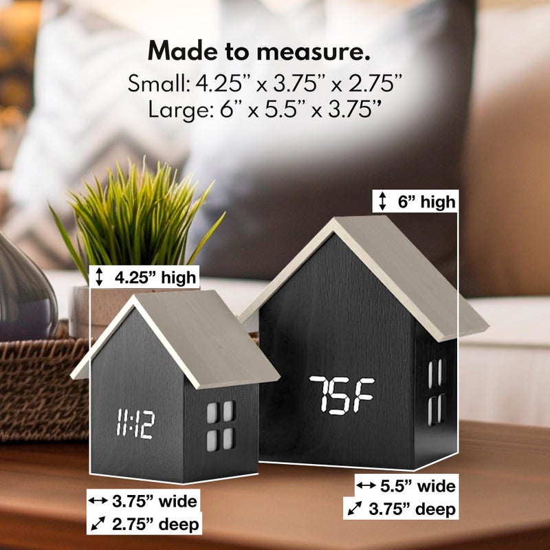 Driini Digital House Shaped Alarm Clock with Temperature Display (Dark Wood) â€“ Modern Aesthetic with Cute Cube Frame and White LED Dimmer - Perfect Small Desk Clock for Bedside Table or Bedroom Mantle - Image 3