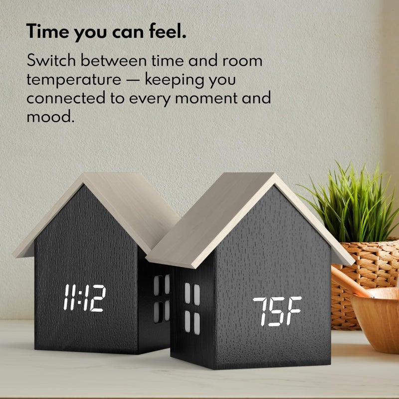 Driini Digital House Shaped Alarm Clock with Temperature Display (Dark Wood) â€“ Modern Aesthetic with Cute Cube Frame and White LED Dimmer - Perfect Small Desk Clock for Bedside Table or Bedroom Mantle - Image 5