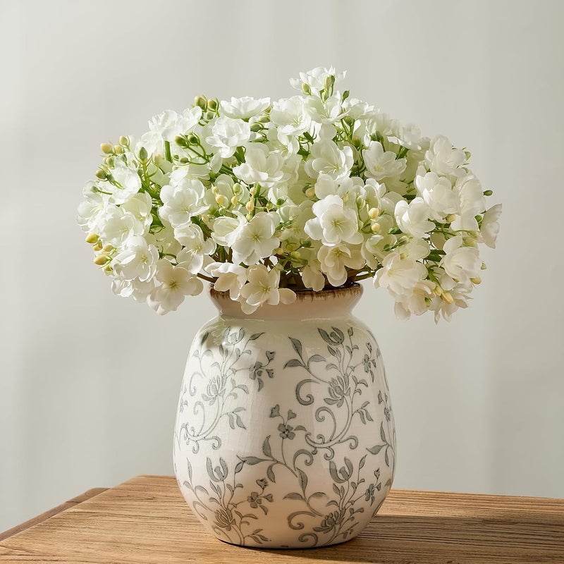SIDUCAL Long term use design Ceramic Vintage Pastoral Vase, 7.2 Inch Chinoiserie Floral Vase, Retro Ice Cracked Rustic Farmhouse Vases for Home Decor, Living Room, Bookshelf, Office, Tuscan Decor, Gray Floral Rack friendly - Image 1