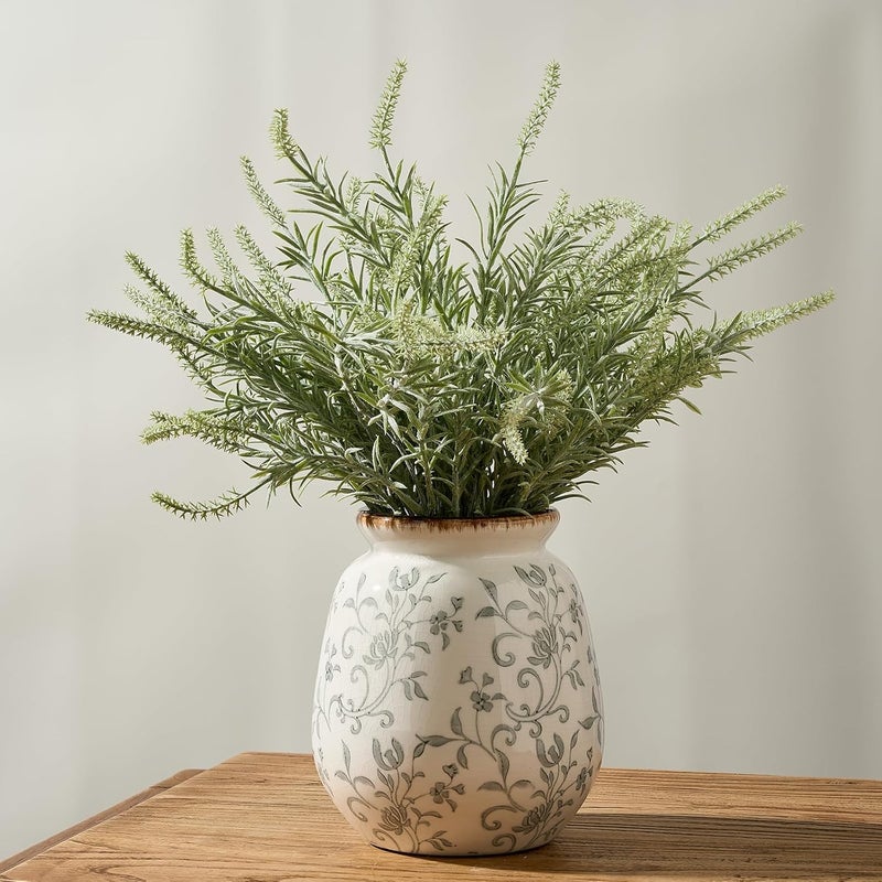SIDUCAL Long term use design Ceramic Vintage Pastoral Vase, 7.2 Inch Chinoiserie Floral Vase, Retro Ice Cracked Rustic Farmhouse Vases for Home Decor, Living Room, Bookshelf, Office, Tuscan Decor, Gray Floral Rack friendly - Image 3