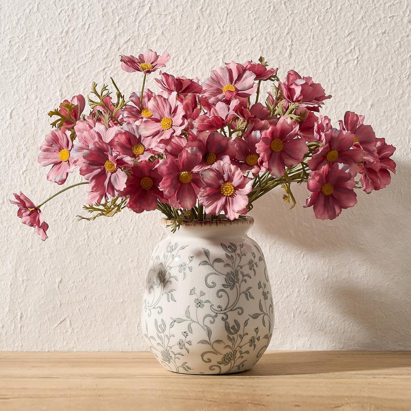 SIDUCAL Long term use design Ceramic Vintage Pastoral Vase, 7.2 Inch Chinoiserie Floral Vase, Retro Ice Cracked Rustic Farmhouse Vases for Home Decor, Living Room, Bookshelf, Office, Tuscan Decor, Gray Floral Rack friendly - Image 2