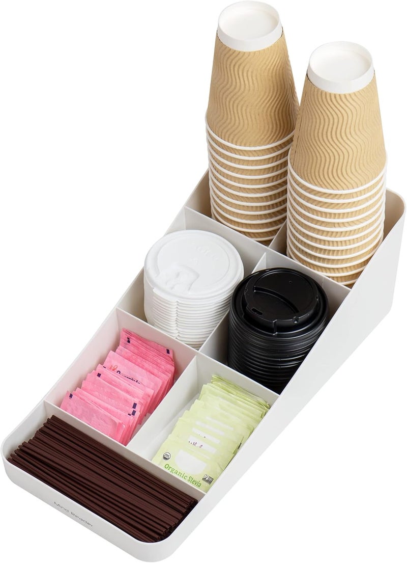 Mind Reader 7 Compartment Coffee Condiment, Cups, Lids, Sugars, Stirrers,Storage Organizer, White - Image 4