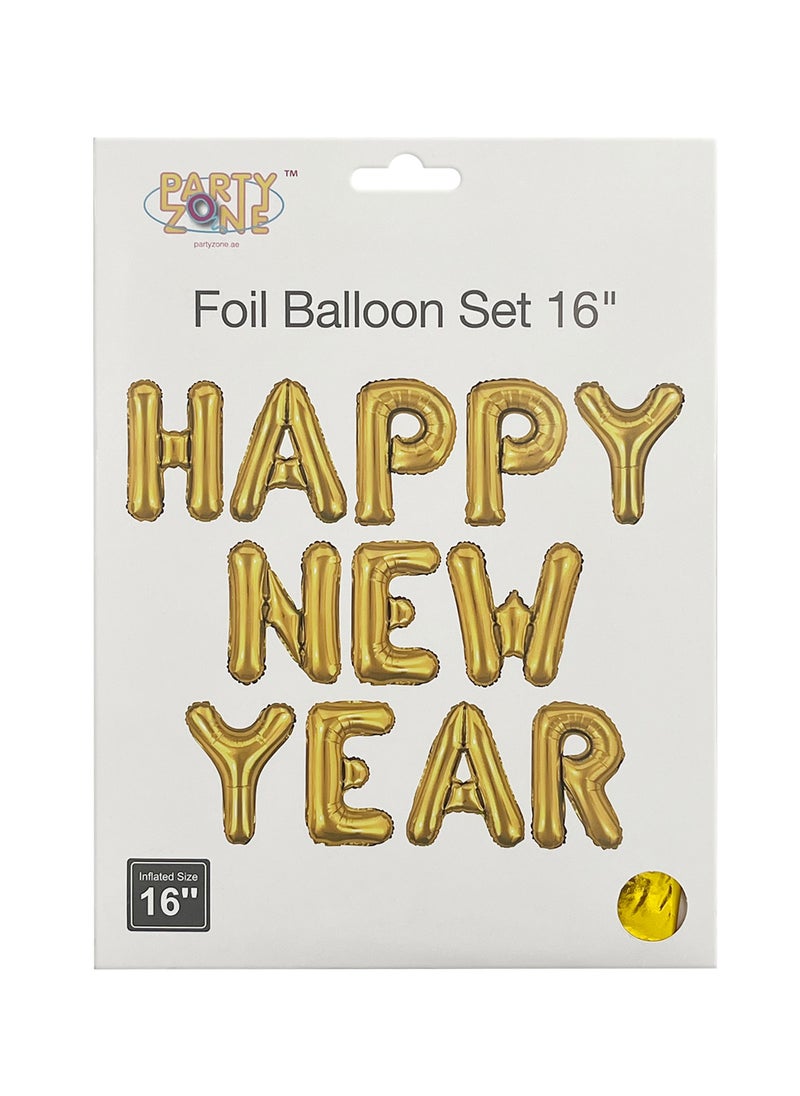 Party Zone Happy New Year Foil Balloon Set Gold 16in  - Image 2