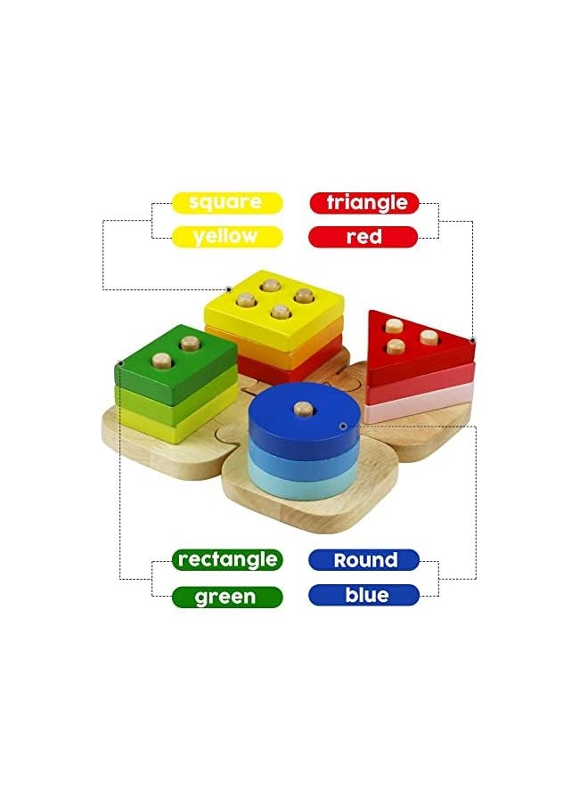 vesus - Shape Stacking Puzzle - 12 Pieces, Geometric Wooden Shape Sorter Puzzle | Multi-colorwooden Sorting And Stacking Toys for Toddlers | Educational Geometric Sorting Board For Kids 3 Years and Up - Image 1