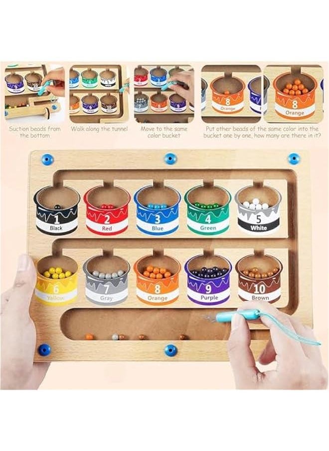 HOOKOR Kids Magnetic Color and Number Maze - Montessori Wooden Magnet Board Puzzles,Activities Counting Matching Games Motor Skills Toys For 3+ Year Boys Girls  - Image 4