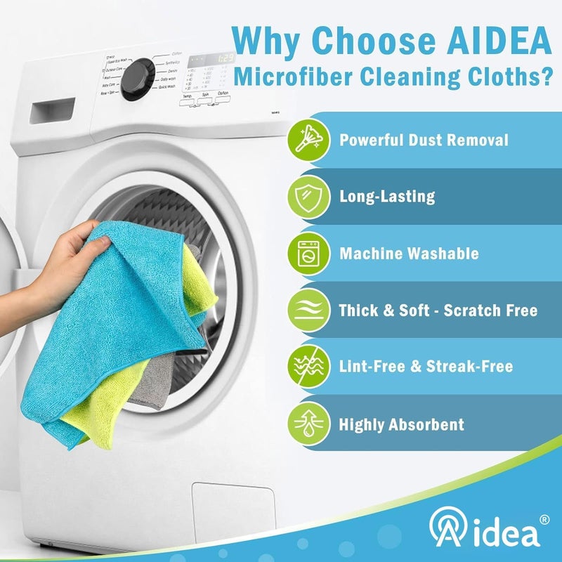 AIDEA Microfiber Cleaning Cloths - 8 Pack, Soft Absorbent Lint Free Towels for Cars, House, Kitchen, and Windows (12in x 16in) - Image 3