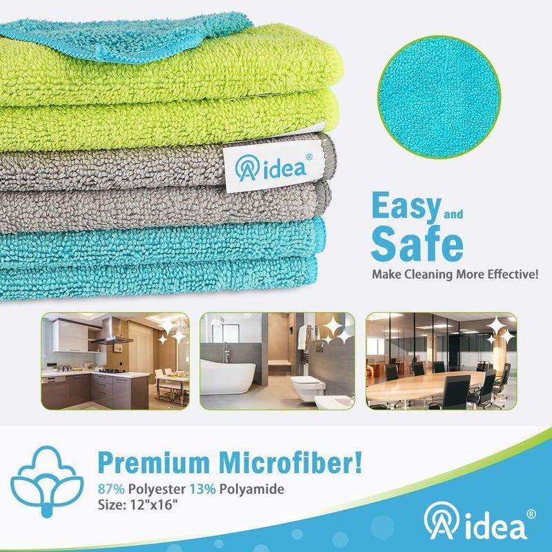 AIDEA Microfiber Cleaning Cloths - 8 Pack, Soft Absorbent Lint Free Towels for Cars, House, Kitchen, and Windows (12in x 16in) - Image 2