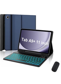 For Samsung Tablet A9Plus11 Inch Protective Case Backlit Bluetooth Keyboard Pen Slot Leather Case Spanish-Color:Navy Blue Leather Case + Simple Black Square Cap Backlit Keyboard + Mouse-Product Type:Samsung Tab A9 Plus 11inch /sm-x210/x216/x218