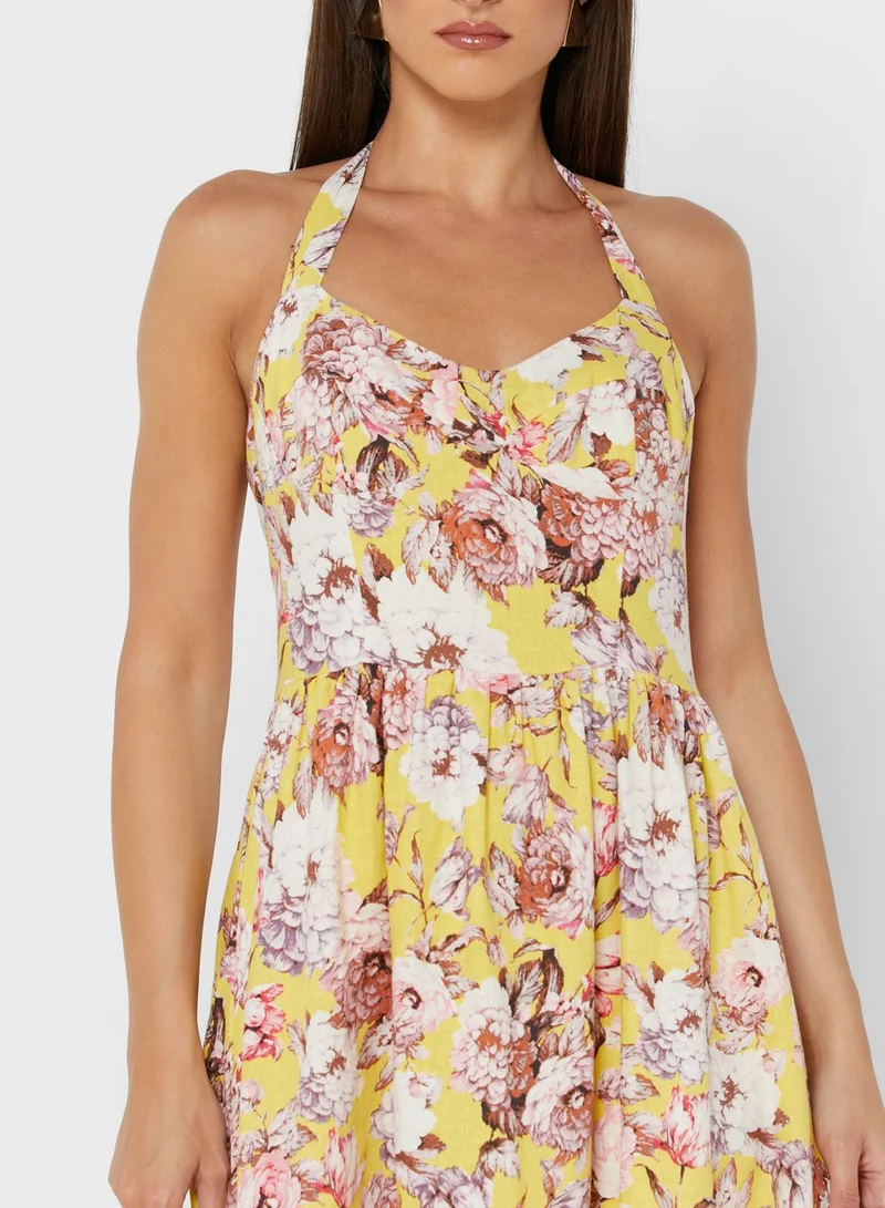 Bardot Floral Halter Midi Dress