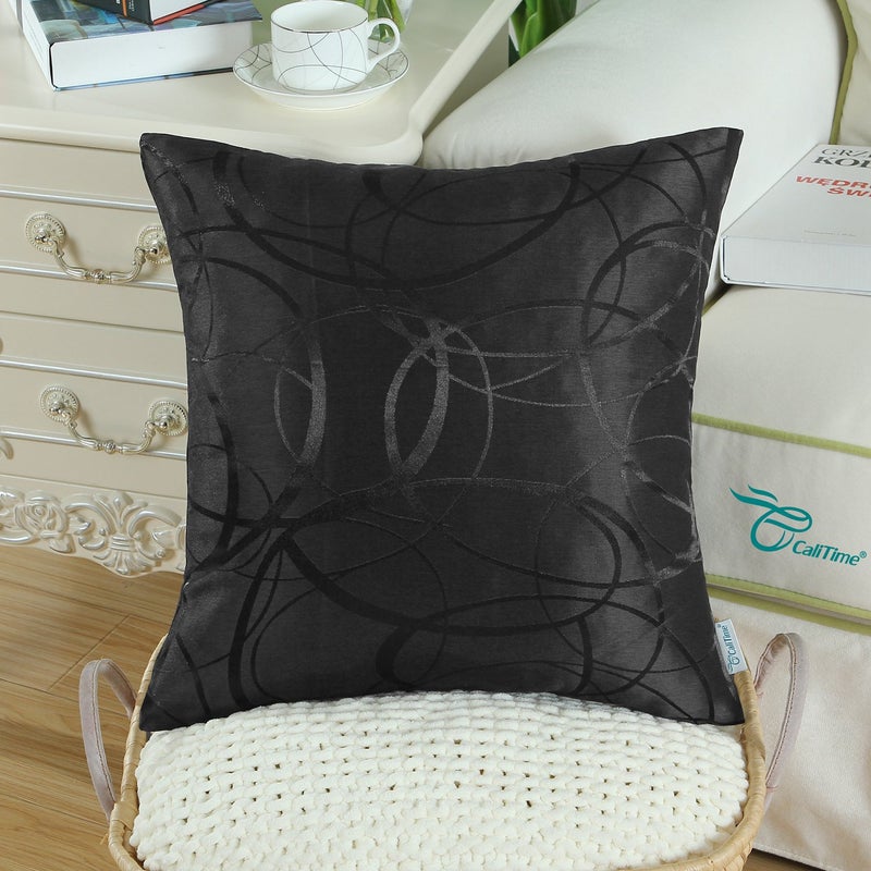 CaliTime CaliTime Throw Pillow Covers Pack of 2 Modern Shining & Dull Contrast Circles Rings Accent Geometric Cushion Cases Shells for Couch Sofa Home Decor 20 X 20 Inches Black  - Image 3