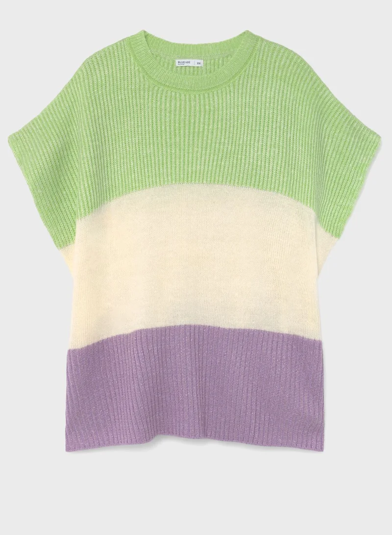Blue Age Drop Shoulder Color block Sweater