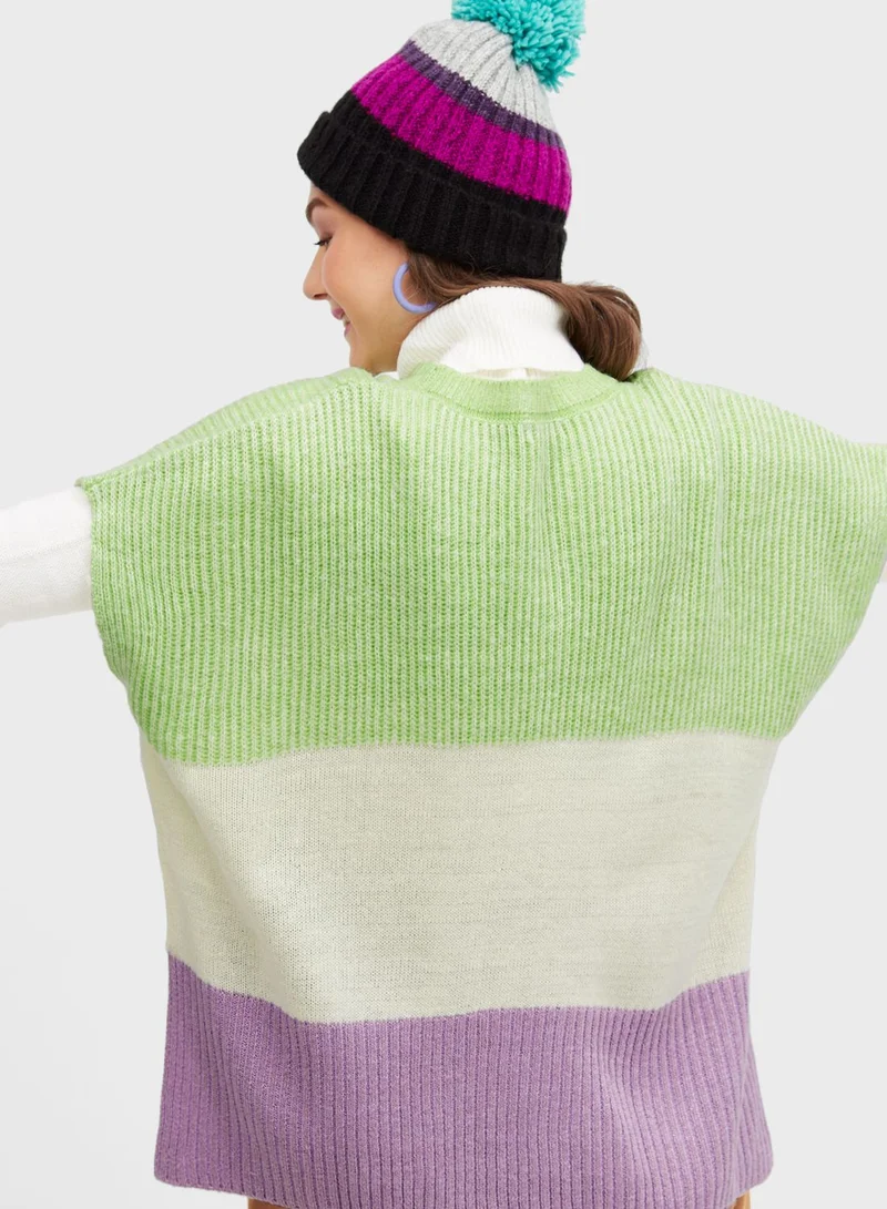 Blue Age Drop Shoulder Color block Sweater