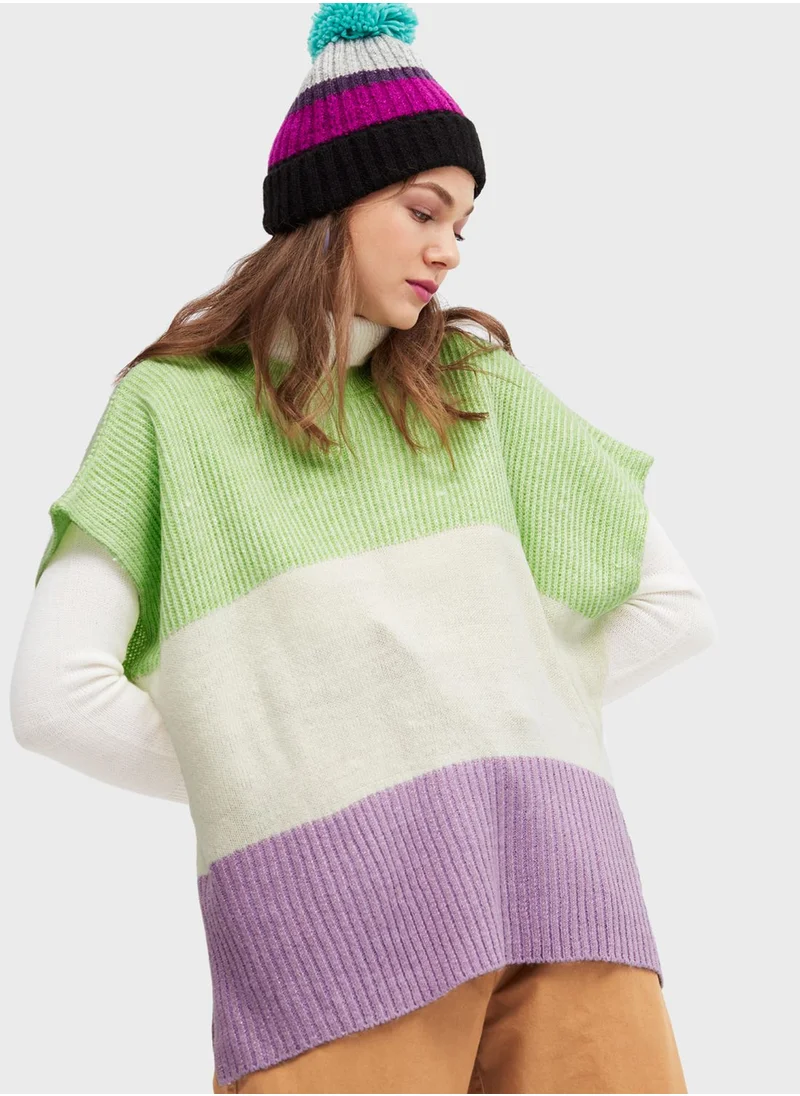 Blue Age Drop Shoulder Color block Sweater