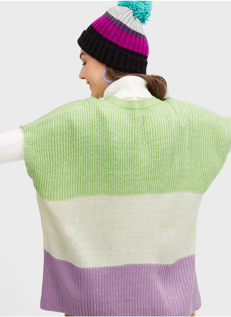Blue Age Drop Shoulder Color block Sweater