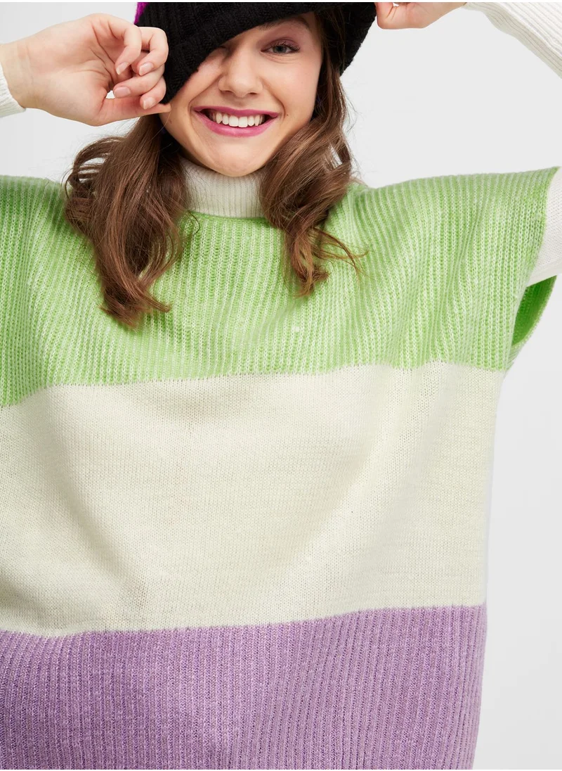 Blue Age Drop Shoulder Color block Sweater