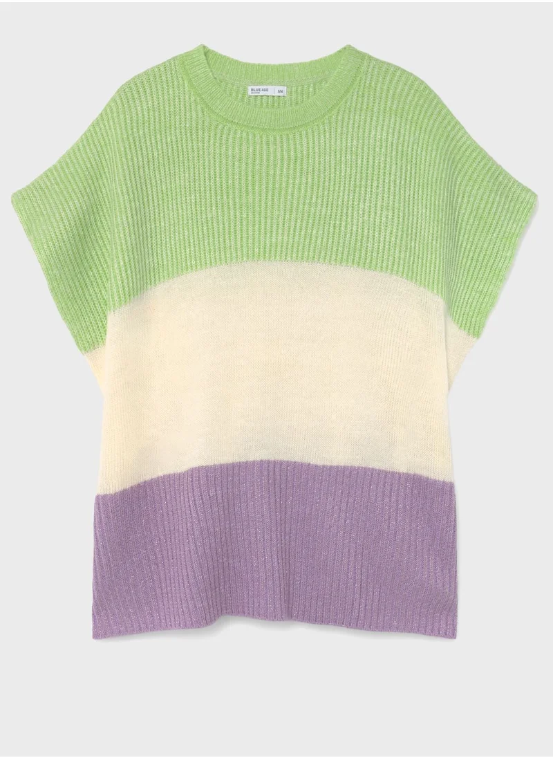 Blue Age Drop Shoulder Color block Sweater
