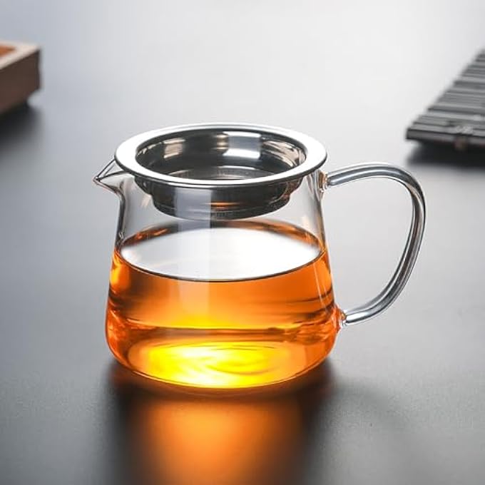 YY-ريشير موزع إبريق شاي زجاجي مقاوم للحرارة، غلاية شاي من زجاج البورسليكات العالي مع مصفاة من الفولاذ المقاوم للصدأ لأوراق الشاي السائبة وآمنة للاستخدام على الموقد بسعة 300 مل - Image 2