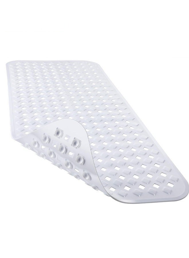 Bathtub Mat 88 x 40cm, Extra Long Anti-mould Shower Mat Non-Slip, Machine Washable, Anti Slip Bath Mat Shower Mat with Drain Holes, Suction Cups - White - Image 1