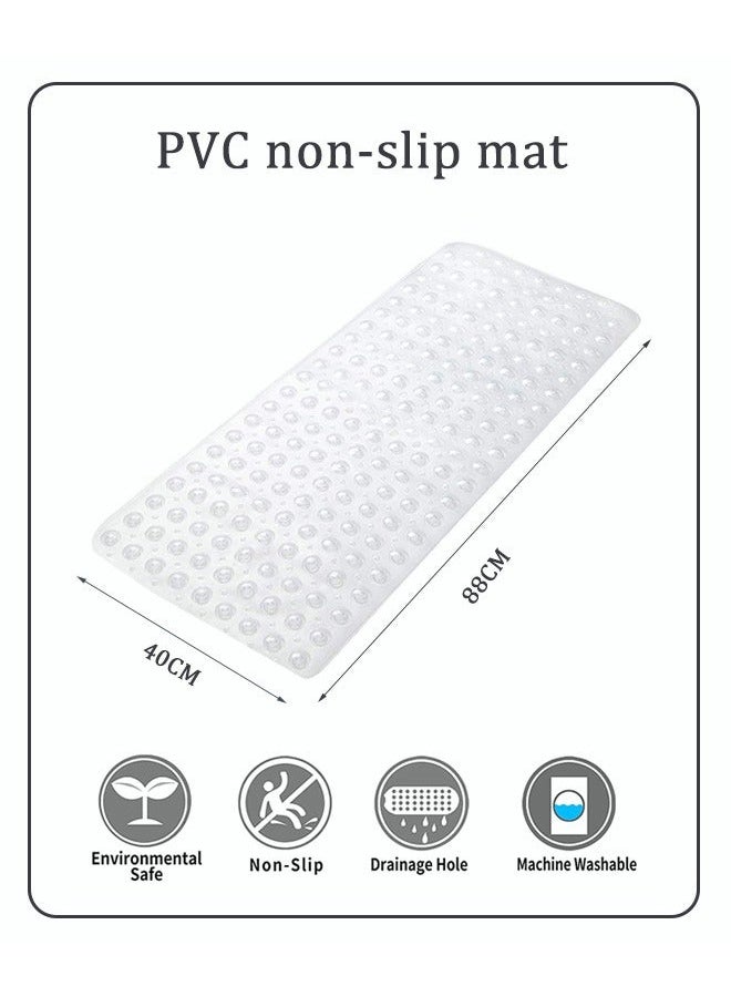 Bathtub Mat 88 x 40cm, Extra Long Anti-mould Shower Mat Non-Slip, Machine Washable, Anti Slip Bath Mat Shower Mat with Drain Holes, Suction Cups - White - Image 3