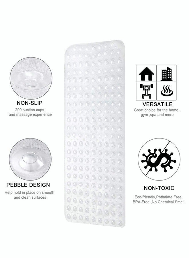 Bathtub Mat 88 x 40cm, Extra Long Anti-mould Shower Mat Non-Slip, Machine Washable, Anti Slip Bath Mat Shower Mat with Drain Holes, Suction Cups - White - Image 5