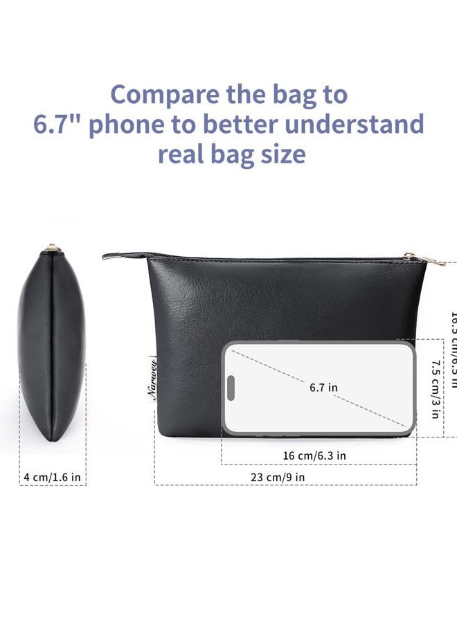 Narwey Large Makeup Bag for Purse Vegan Leather Travel Makeup Pouch Cosmetic Bag Zipper Pouch Bags for Women, A-Black - Image 4