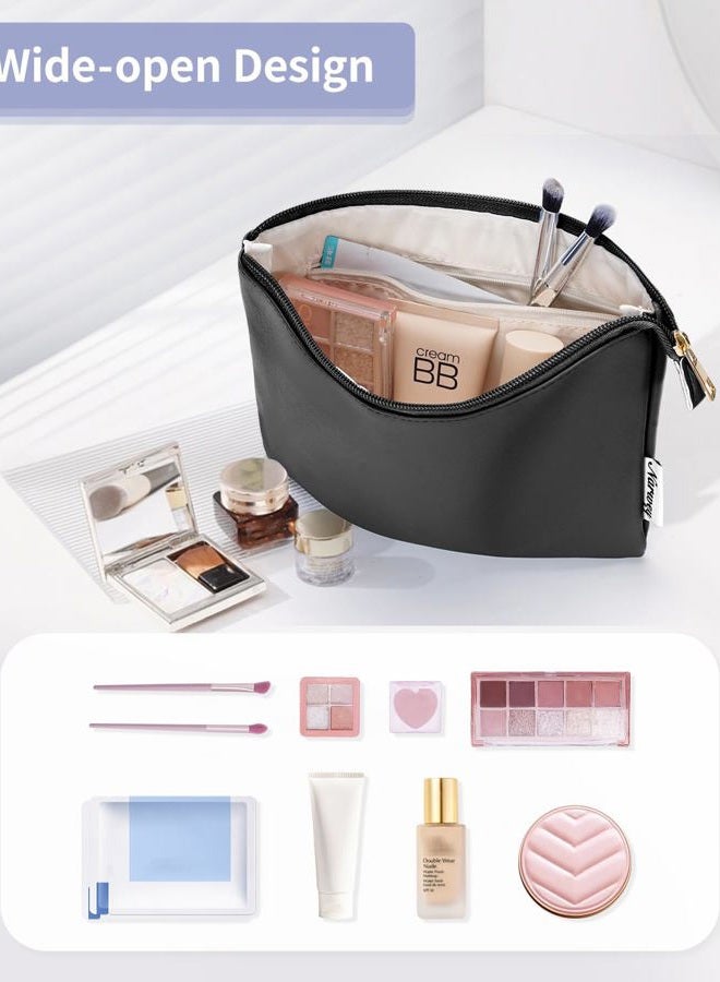 Narwey Large Makeup Bag for Purse Vegan Leather Travel Makeup Pouch Cosmetic Bag Zipper Pouch Bags for Women, A-Black - Image 2