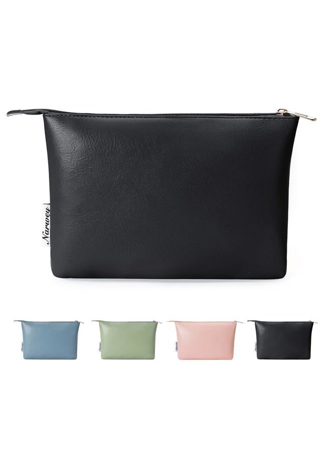 Narwey Large Makeup Bag for Purse Vegan Leather Travel Makeup Pouch Cosmetic Bag Zipper Pouch Bags for Women, A-Black - Image 1