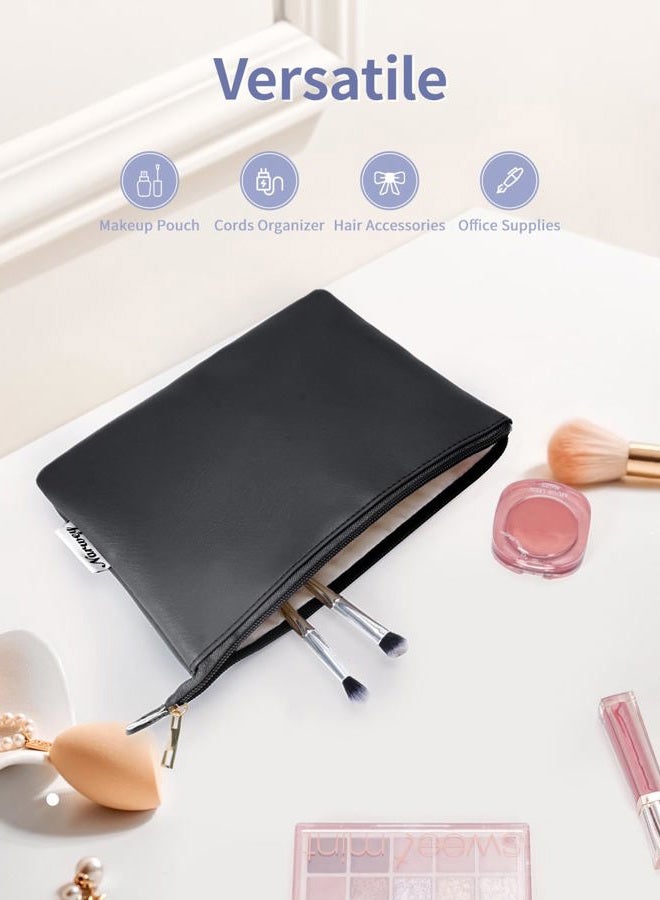 Narwey Large Makeup Bag for Purse Vegan Leather Travel Makeup Pouch Cosmetic Bag Zipper Pouch Bags for Women, A-Black - Image 5