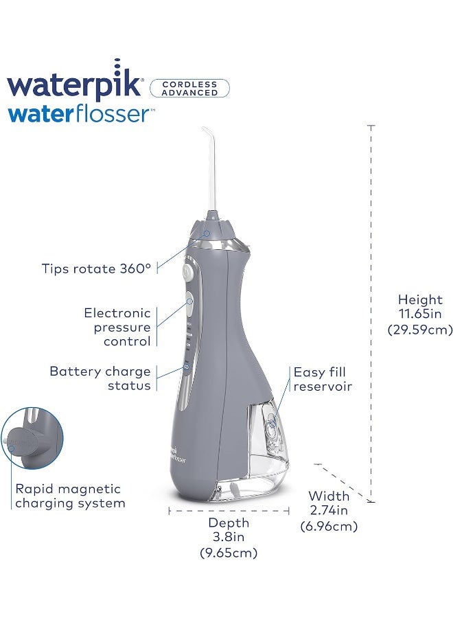 Waterpik Cordless Advanced Water Flosser For Teeth, Gums, Braces, Dental Care With Travel Bag and 4 Tips, ADA Accepted, Rechargeable, Portable, and Waterproof, Gray WP-587 - Image 4