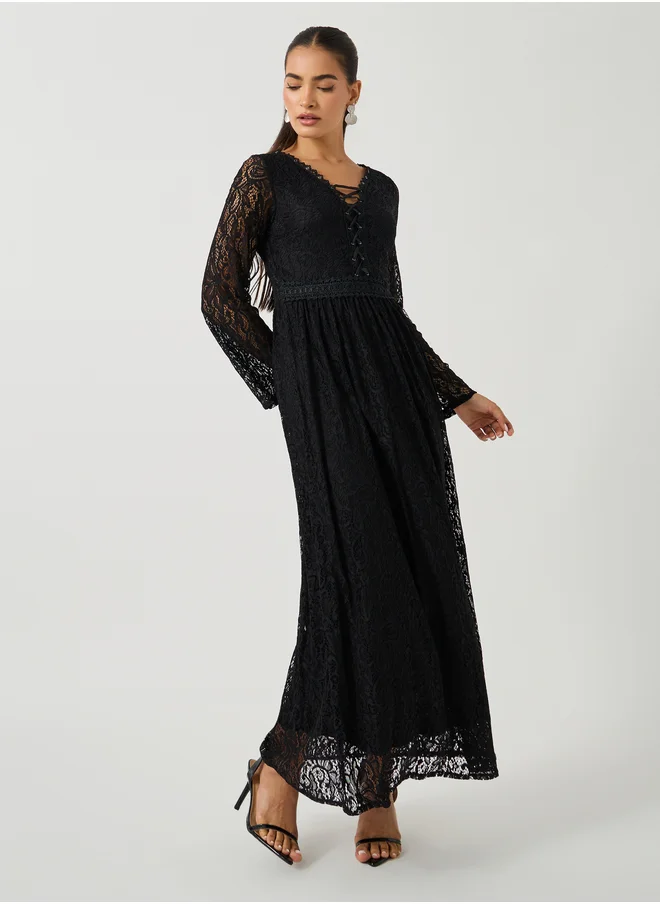 ستايلي Lace Long Sleeves A-Line Maxi Dress
