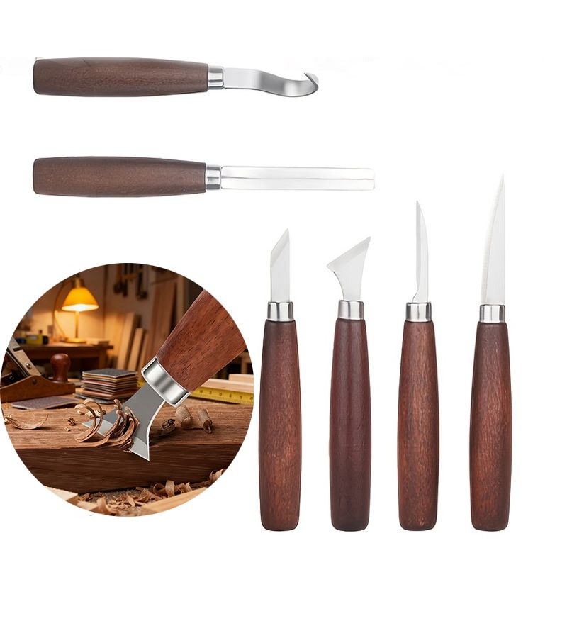 6pcs Gourd Style Woodworking Chisel Set Steel Blades Wood Carving Tool - Image 4