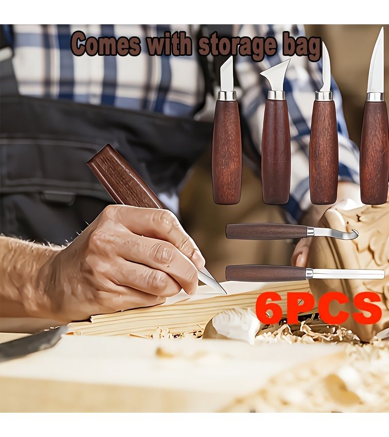6pcs Gourd Style Woodworking Chisel Set Steel Blades Wood Carving Tool - Image 1