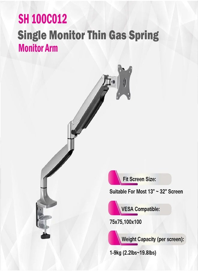 Skill Tech SH100 C012 Aluminum Single Display Interactive LCD VESA Monitor Desk Mount For Most 13"-32" Screens, VESA 100x100, Max Load Capacity 9 Kg  - Image 5