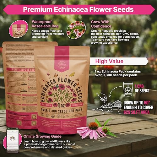 Organo Republic Echinacea Seeds Pack 1 oz - Over 9,300 Non-GMO Heirloom Echinacea Seeds for Planting, Perennial Flowers in Individual Packet, Coneflower for Planting Indoor & Outdoor Garden - Image 2