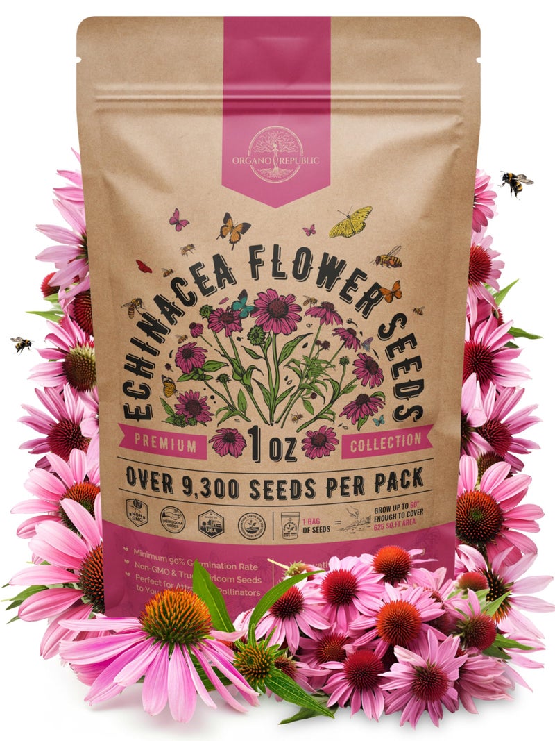 Organo Republic Echinacea Seeds Pack 1 oz - Over 9,300 Non-GMO Heirloom Echinacea Seeds for Planting, Perennial Flowers in Individual Packet, Coneflower for Planting Indoor & Outdoor Garden - Image 1