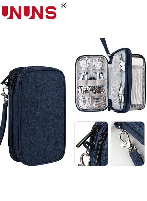 Electronic Accessories Bag,3-Layer Waterproof Travel Cable Organizer Bag With Hanging Rope And Zipper,For Tech Electronic,Cord,Charger,SD Card,Flash Drive,Phone,Navy Blue