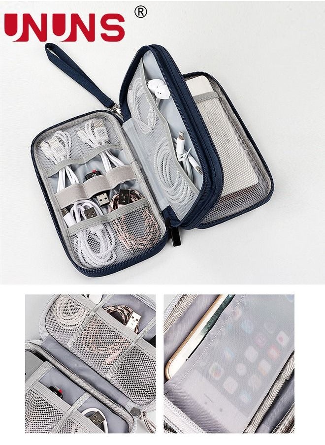 Electronic Accessories Bag,3-Layer Waterproof Travel Cable Organizer Bag With Hanging Rope And Zipper,For Tech Electronic,Cord,Charger,SD Card,Flash Drive,Phone,Navy Blue