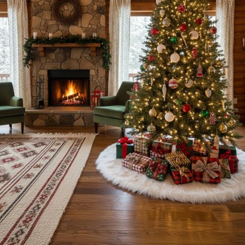 AISENO 30 White Faux Fur Christmas Tree Skirt, Luxury Plush Tree Base Cover for Holiday Party and Home Christmas Decor - Image 4