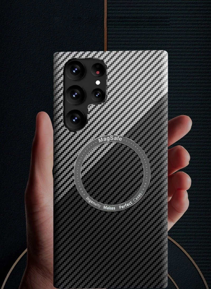 TEAM LUXURY Carbon Fiber Case Cover for Samsung S23 Ultra 5G, Compatible with Ma-g-safe - Texture Ultra Thin Fashion Ultra Touch Feel Minimalist Anti-Scratch Anti-Shock Case for S23 Ultra - Image 2