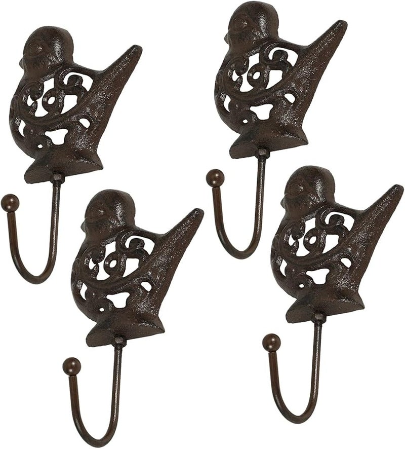 Cast Metal Bird Shaped Wall Hooks 4 Pack Retro Coat Key Hangers For Entryway Storage - Image 1