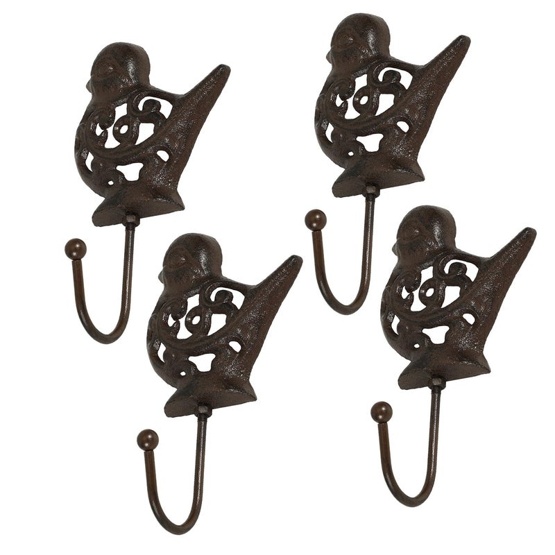 Cast Metal Bird Shaped Wall Hooks 4 Pack Retro Coat Key Hangers For Entryway Storage - Image 2