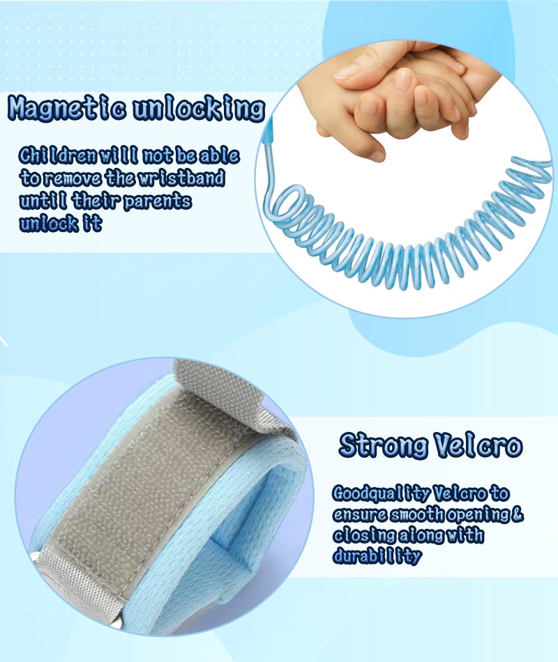 SonaBhu Anti-Lost Wrist Band for Kids, Adjustable 2.5M Toddler Leash wit Anti Lost Safety Harness for Kids with Induction Lock Night Reflective Wire Rope Elastic Kids Safety Strap for Travel, Blue - Image 4