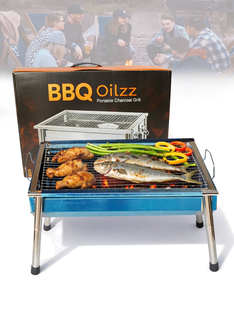 دي بلو شواية فحم محمولة من الستانلس ستيل – قابلة للطي للتخييم والاستخدام الخارجي (39×30×24 سم) - Image 1