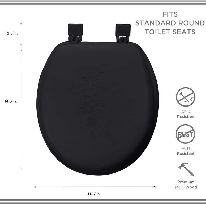 Bath Bliss مقعد مرحاض دائري ناعم إضافي | غطاء فينيل زخرفي | مفصلات غير قابلة للانزلاق مع براغي سريعة قابلة للتعديل | حمام | أسود - Image 4