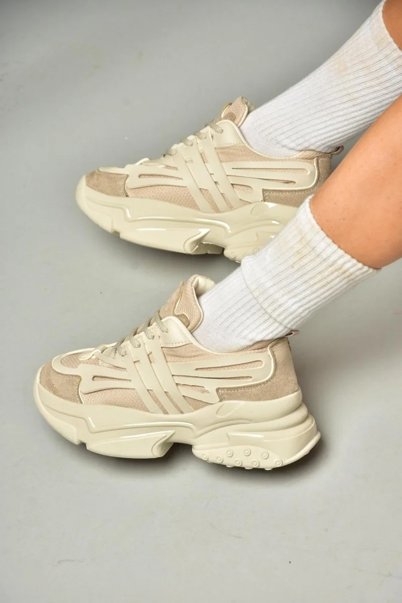 فوكس شوز S973602404 Beige Fabric Thick Soled Sports Shoes Sneakers