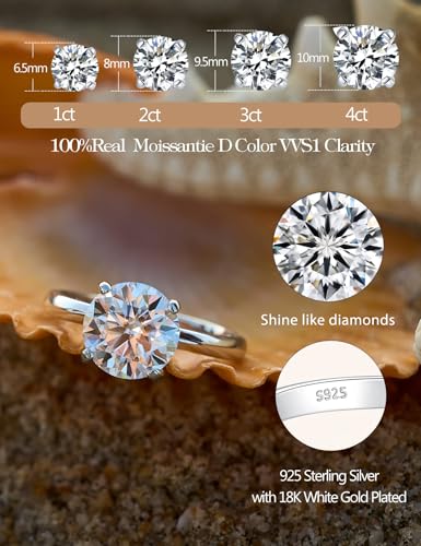 IMOLOVE Moissanite Solitaire Engagement Ring for Women, Women's Engagement Rings Moissanite Promise Rings 1.5CT D Color VVS1 Clarity Wedding band 925 Sterling Silver with 18K Gold Plated-70-1.5CT - Image 2