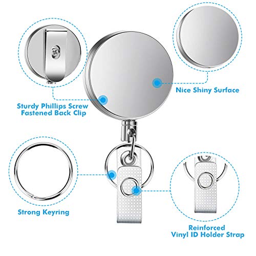 Selizo 4 Pieces Retractable Badge Holder Heavy Duty Badge Reels ID Holder with Keychain Ring Clip for ID Card Carabiner Key Card Work Badge - Image 5