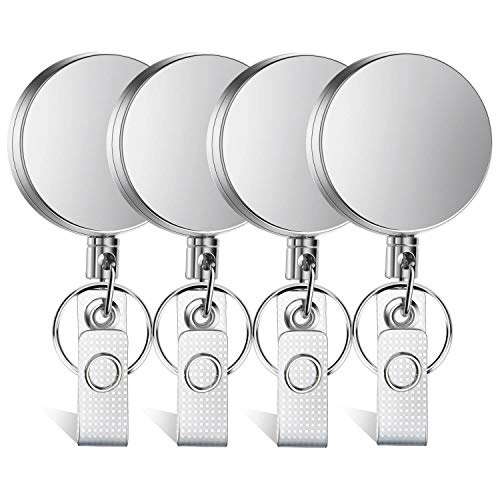 Selizo 4 Pieces Retractable Badge Holder Heavy Duty Badge Reels ID Holder with Keychain Ring Clip for ID Card Carabiner Key Card Work Badge - Image 1
