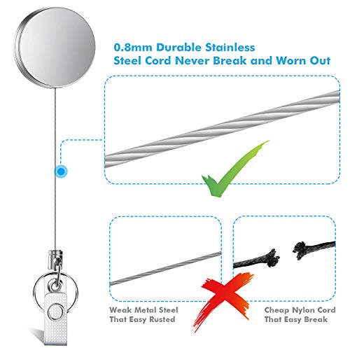 Selizo 4 Pieces Retractable Badge Holder Heavy Duty Badge Reels ID Holder with Keychain Ring Clip for ID Card Carabiner Key Card Work Badge - Image 4
