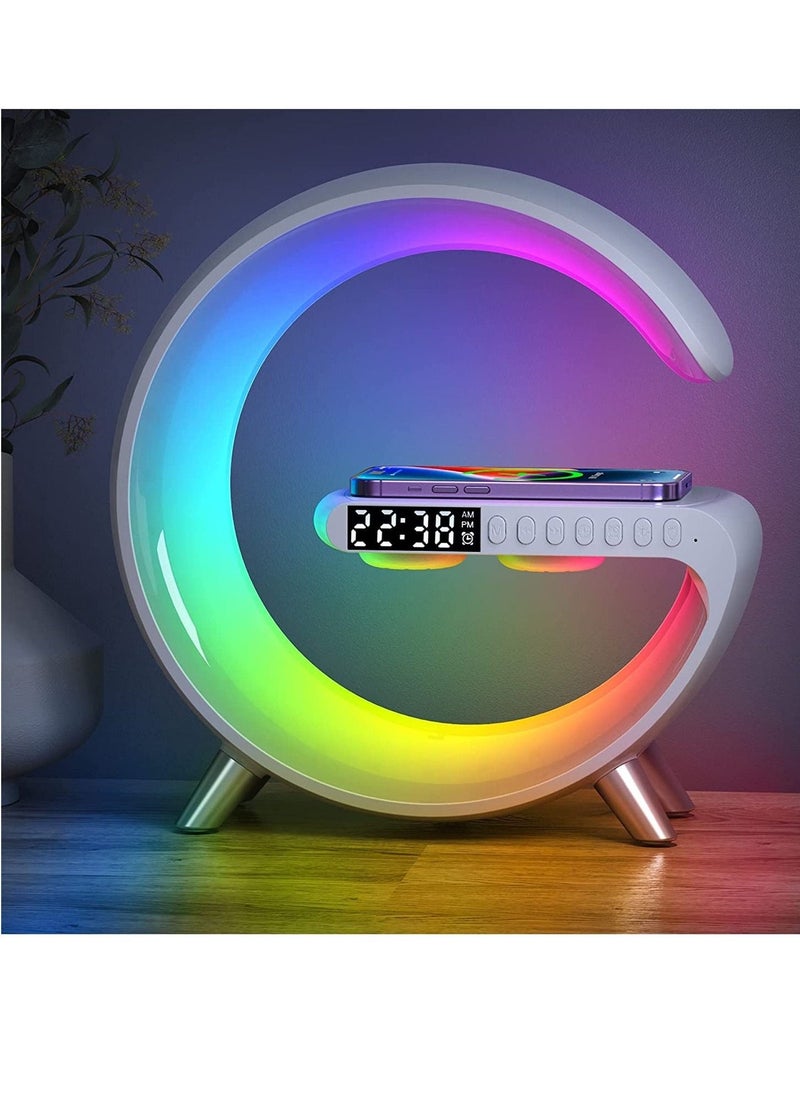 RGB Atmosphere Lamp,Color Changing Mood Light with Wireless Charger,15W LED Bedside lamp with Time Display, Dimmable Night Light with Alarm Clock, Bluetooth Speaker and APP Control for Bedroom - Image 1